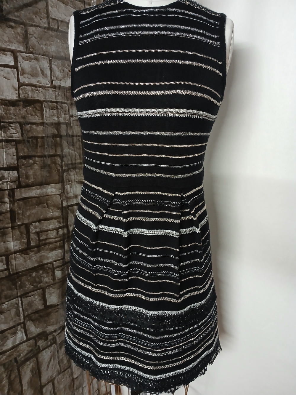 Nanette Lepore Black Dress with Cream and Silver Stripes